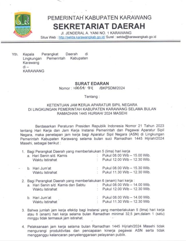 Jam kerja ASN Karawang selama Ramadhan