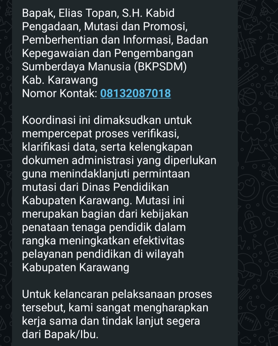 Pesan berantai mutasi kepsek karawang