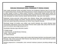 Pengumuman Rencana Penurunan Modal Perseroan PT Medika Husada